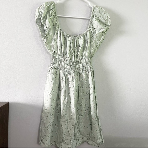 NWT Cotton On Light Mint Green Floral Smocked Dress Off the Shoulder Coquette S - Picture 7 of 7